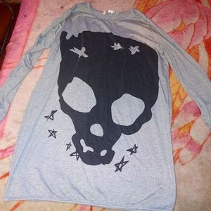 Face Face L Gray with Black Skull Long Sleeve Shirt
